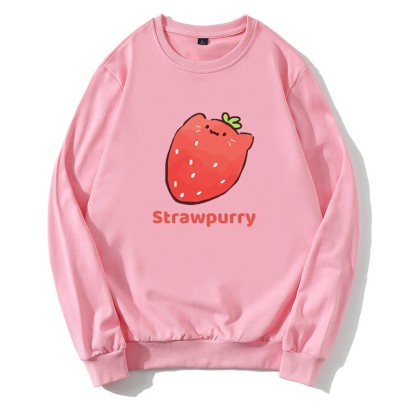 STRAWPURRY Sweatshirt mit Rundkragen und Erdbeer-Schnurr-Grafik - Rosa - 5XL - image 1