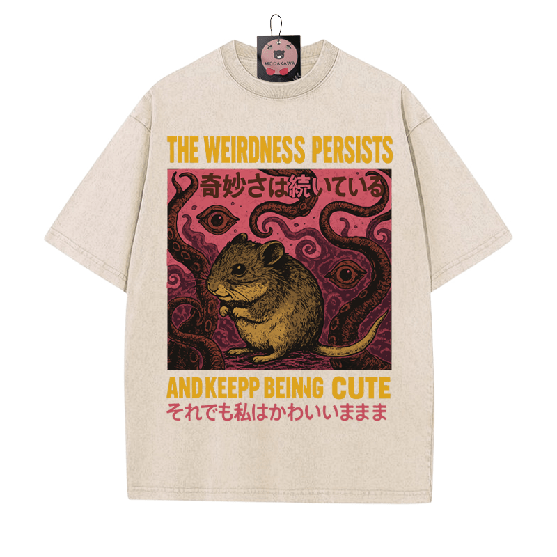 Seltsame Tentakel Maus Grafik Unisex Vintage gewaschenes T-Shirt - Aprikose - 5XL - image 1