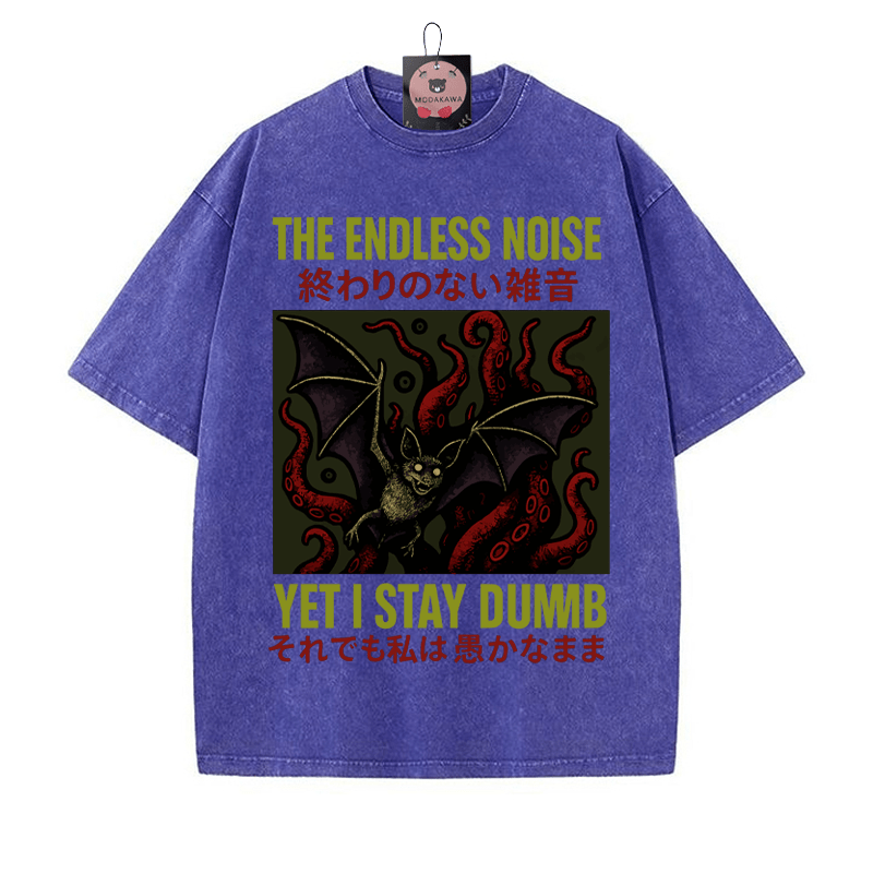 Seltsame fliegende Fledermaus Grafik Unisex Vintage gewaschenes T-Shirt - Blau - 5XL - image 3