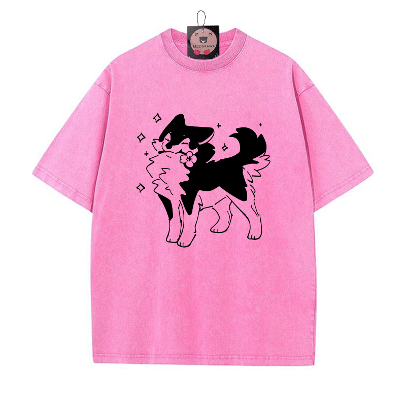 Verspieltes Welpe mit Blumengrafik Unisex Vintage Washed T-Shirt - Rosenrot - 5XL - image 4