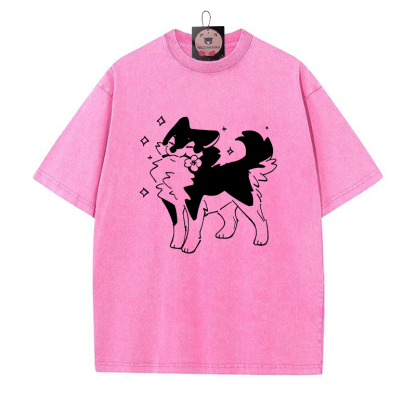 Verspieltes Welpe mit Blumengrafik Unisex Vintage Washed T-Shirt - Rosenrot - 5XL - image 4