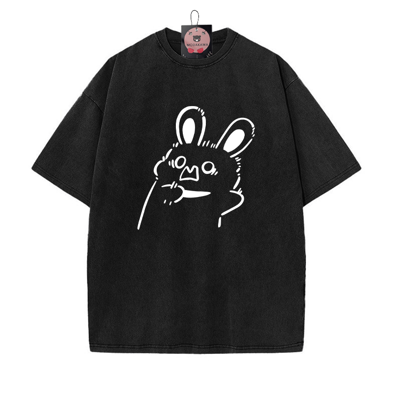 Erschrockenes Häschen Grafik Unisex Vintage gewaschenes T-Shirt - Schwarz - 5XL - image 4