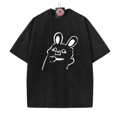 Erschrockenes Häschen Grafik Unisex Vintage gewaschenes T-Shirt - Schwarz - 5XL - image 4