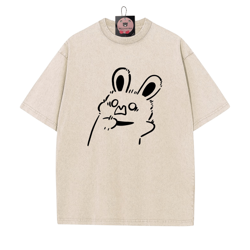 Erschrockenes Häschen Grafik Unisex Vintage gewaschenes T-Shirt - Aprikose - 5XL - image 2