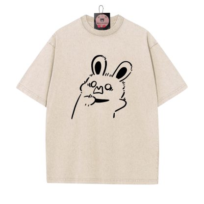 Erschrockenes Häschen Grafik Unisex Vintage gewaschenes T-Shirt - Aprikose - 5XL - image 2