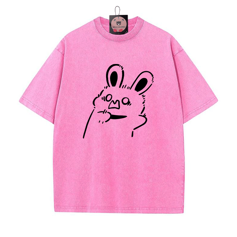 Erschrockenes Häschen Grafik Unisex Vintage gewaschenes T-Shirt - Rosenrot - 5XL - image 1