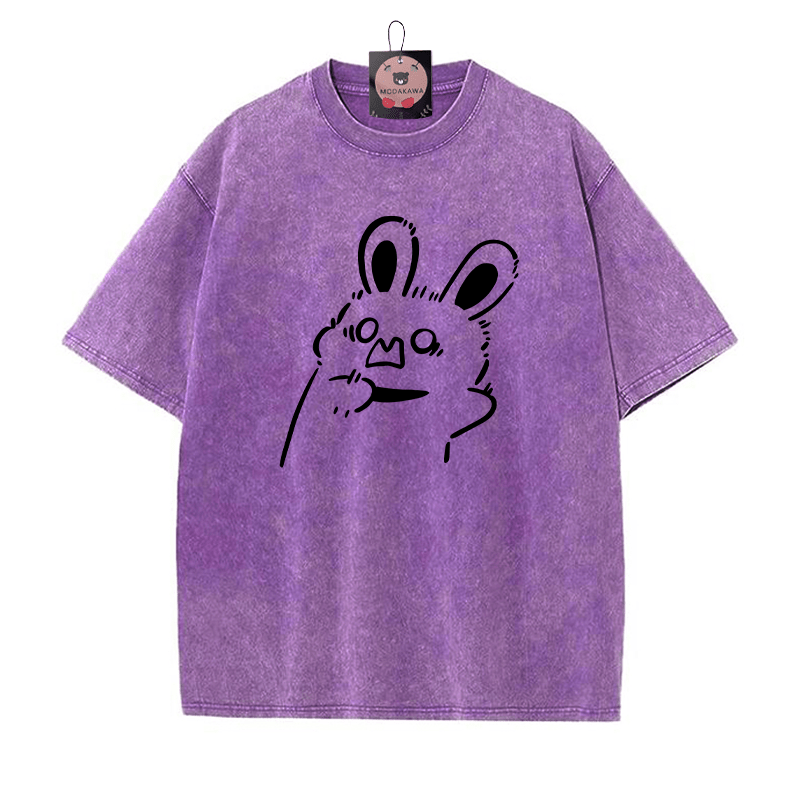 Erschrockenes Häschen Grafik Unisex Vintage gewaschenes T-Shirt - Lila - 5XL - image 5