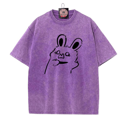 Erschrockenes Häschen Grafik Unisex Vintage gewaschenes T-Shirt - Lila - 5XL - image 5
