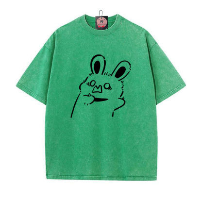 Erschrockenes Häschen Grafik Unisex Vintage gewaschenes T-Shirt - Grün - 5XL - image 3