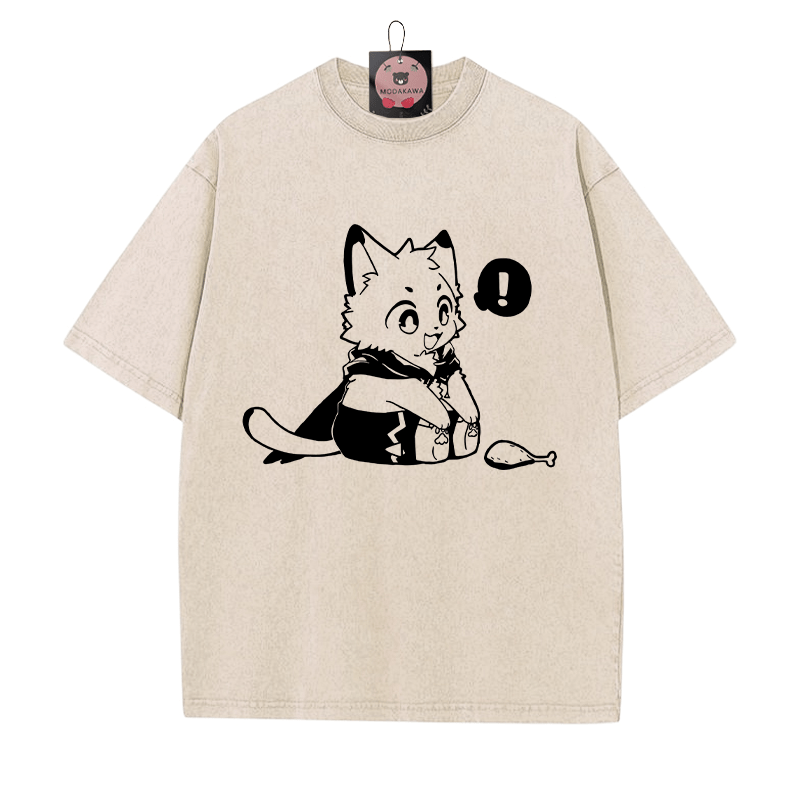 Fröhliches Kätzchen, das einen Trommelstock ansieht. Grafik. Unisex Vintage Washed T-Shirt - Aprikose - 5XL - image 2