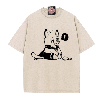 Fröhliches Kätzchen, das einen Trommelstock ansieht. Grafik. Unisex Vintage Washed T-Shirt - Aprikose - 5XL - image 2