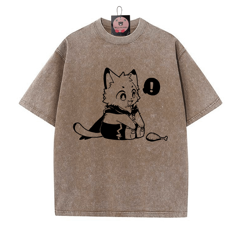 Fröhliches Kätzchen, das einen Trommelstock ansieht. Grafik. Unisex Vintage Washed T-Shirt - Braun - 5XL - image 1