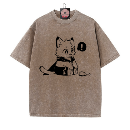 Fröhliches Kätzchen, das einen Trommelstock ansieht. Grafik. Unisex Vintage Washed T-Shirt - Braun - 5XL - image 1