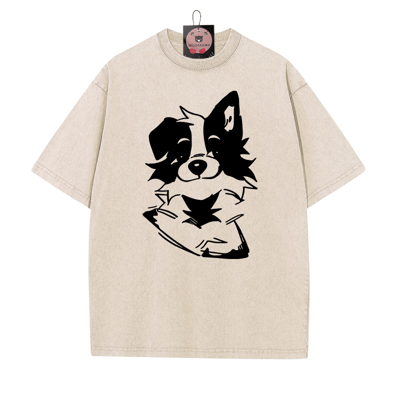 Flauschiges Welpe-Grafik-Unisex-Vintage-Washed-T-Shirt - Aprikose - 5XL - image 2