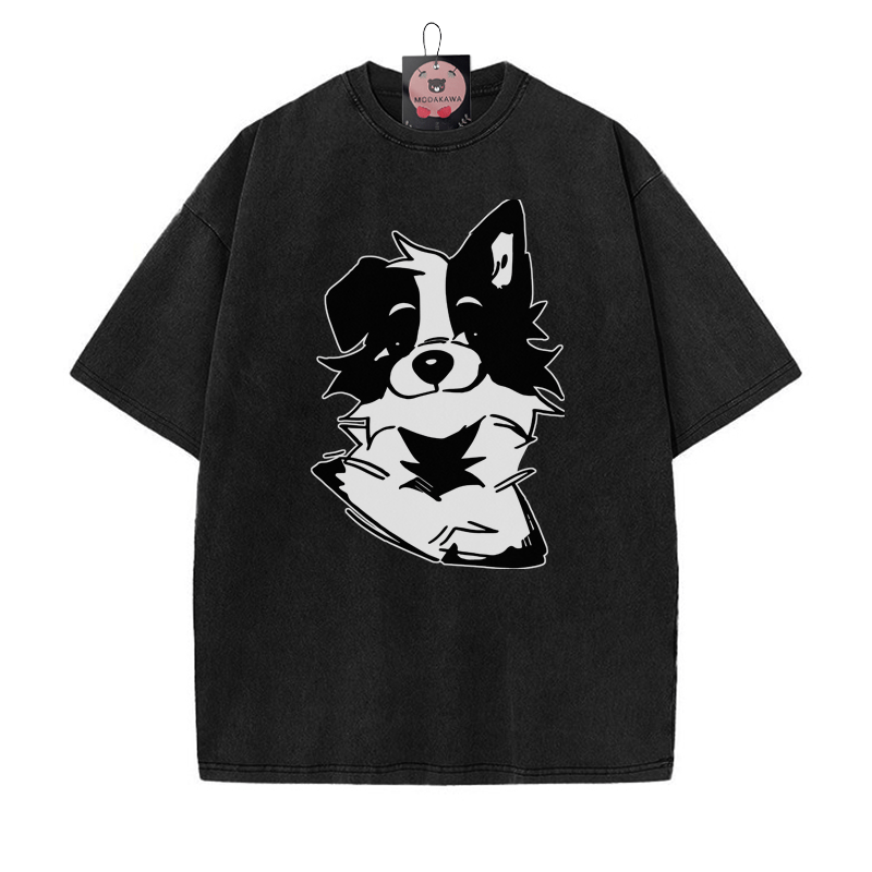 Flauschiges Welpe-Grafik-Unisex-Vintage-Washed-T-Shirt - Schwarz - 5XL - image 1