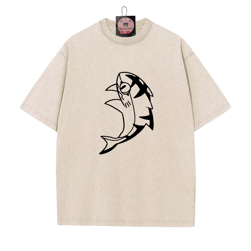 Unisex T-Shirt mit Grafik „Leaping Shark“ im Vintage-Look - Aprikose - 5XL - image 2