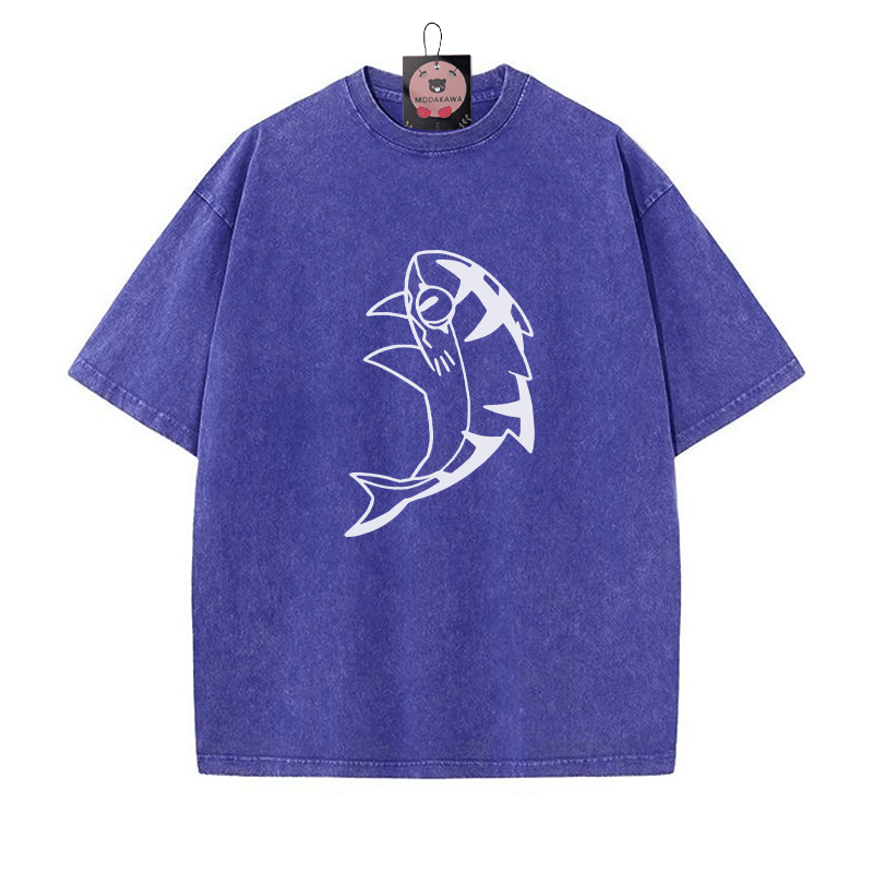 Unisex T-Shirt mit Grafik „Leaping Shark“ im Vintage-Look - Blau - 5XL - image 1