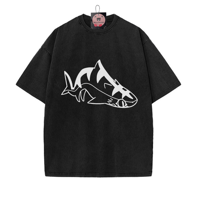 Chill Shark Grafik Unisex Vintage Washed T-Shirt - Schwarz - 5XL - image 3