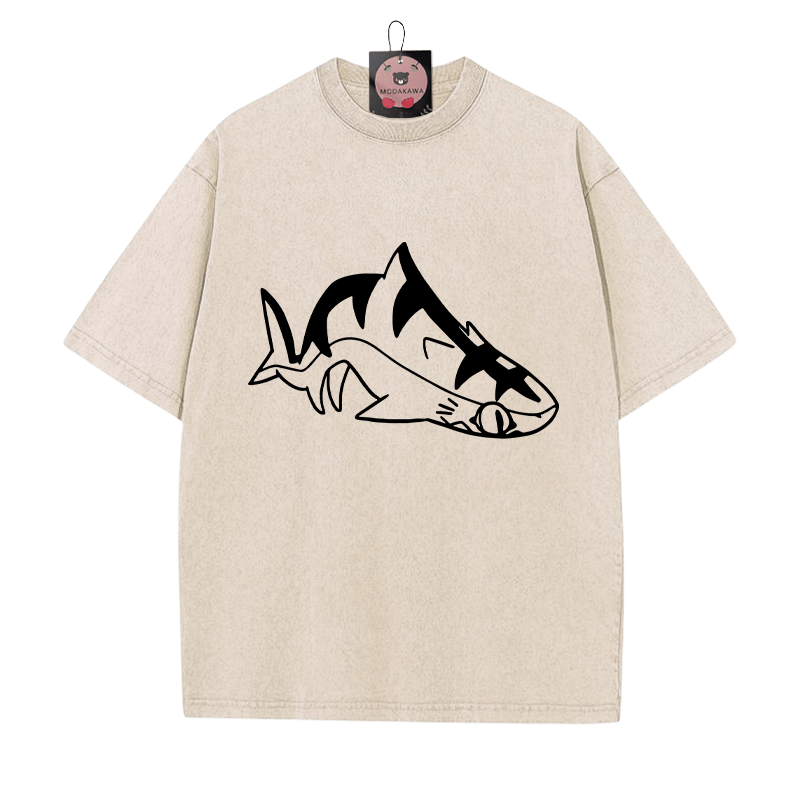 Chill Shark Grafik Unisex Vintage Washed T-Shirt - Aprikose - 5XL - image 1