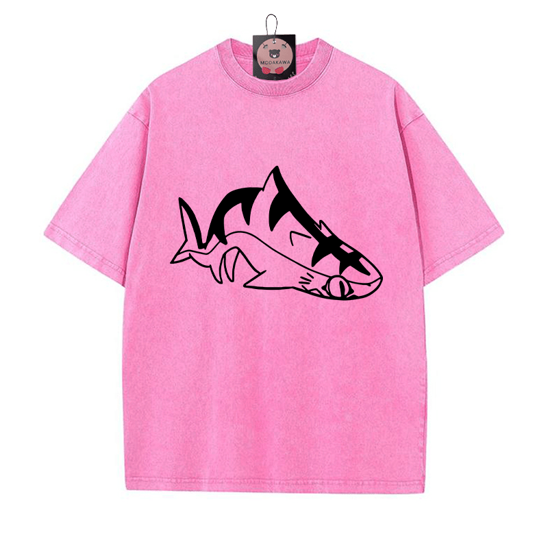 Chill Shark Grafik Unisex Vintage Washed T-Shirt - Rosenrot - 5XL - image 4