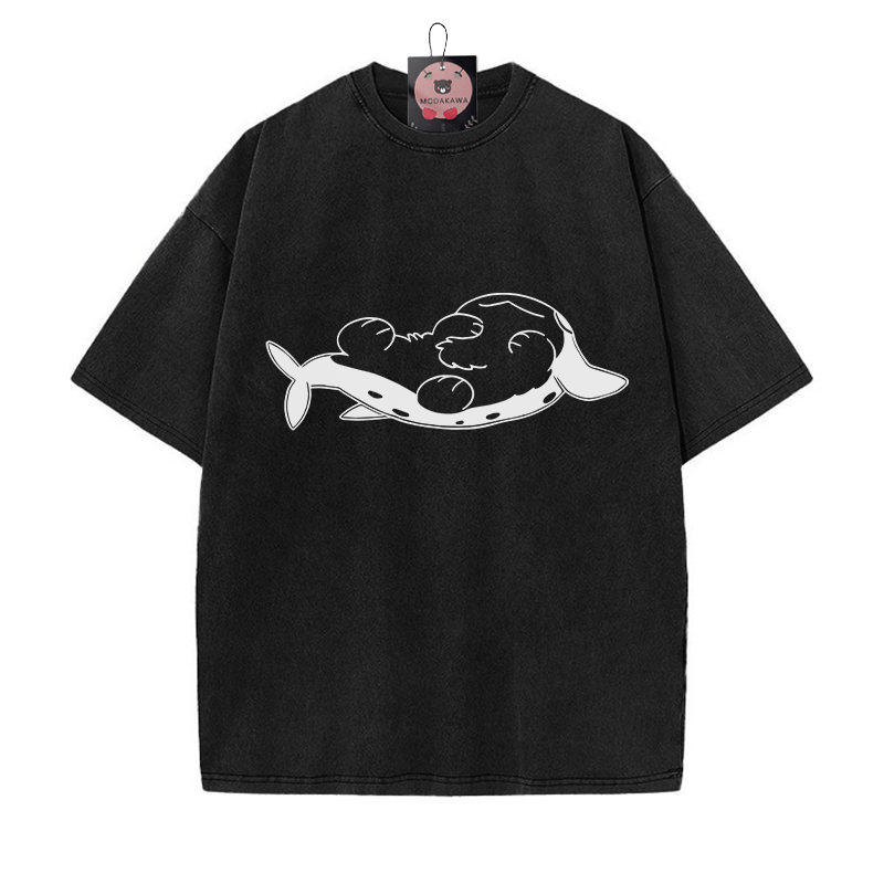 Schlafender Pupfish Grafik Unisex Vintage Washed T-Shirt - Schwarz - 5XL - image 4