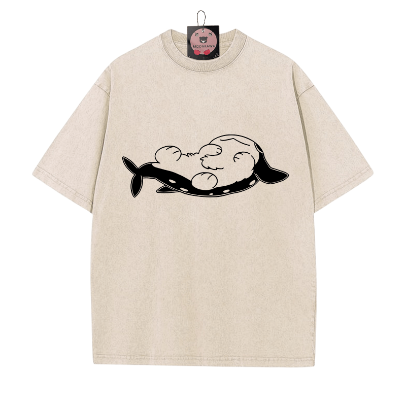 Schlafender Pupfish Grafik Unisex Vintage Washed T-Shirt - Aprikose - 5XL - image 2