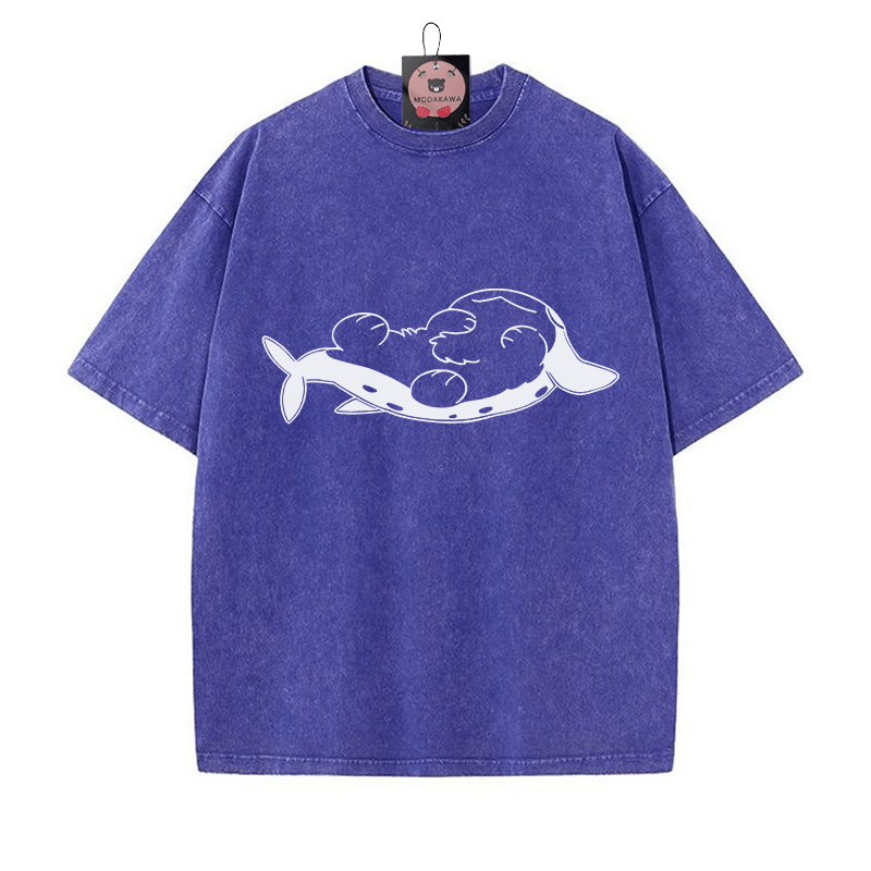 Schlafender Pupfish Grafik Unisex Vintage Washed T-Shirt - Blau - 5XL - image 3