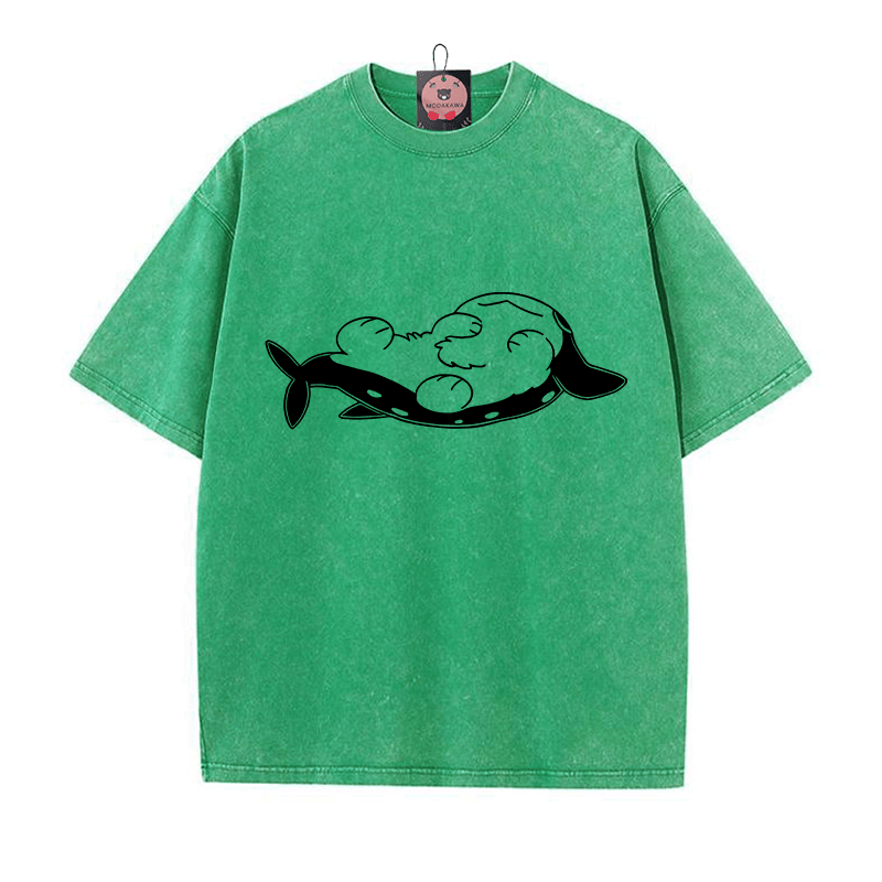 Schlafender Pupfish Grafik Unisex Vintage Washed T-Shirt - Grün - 5XL - image 1