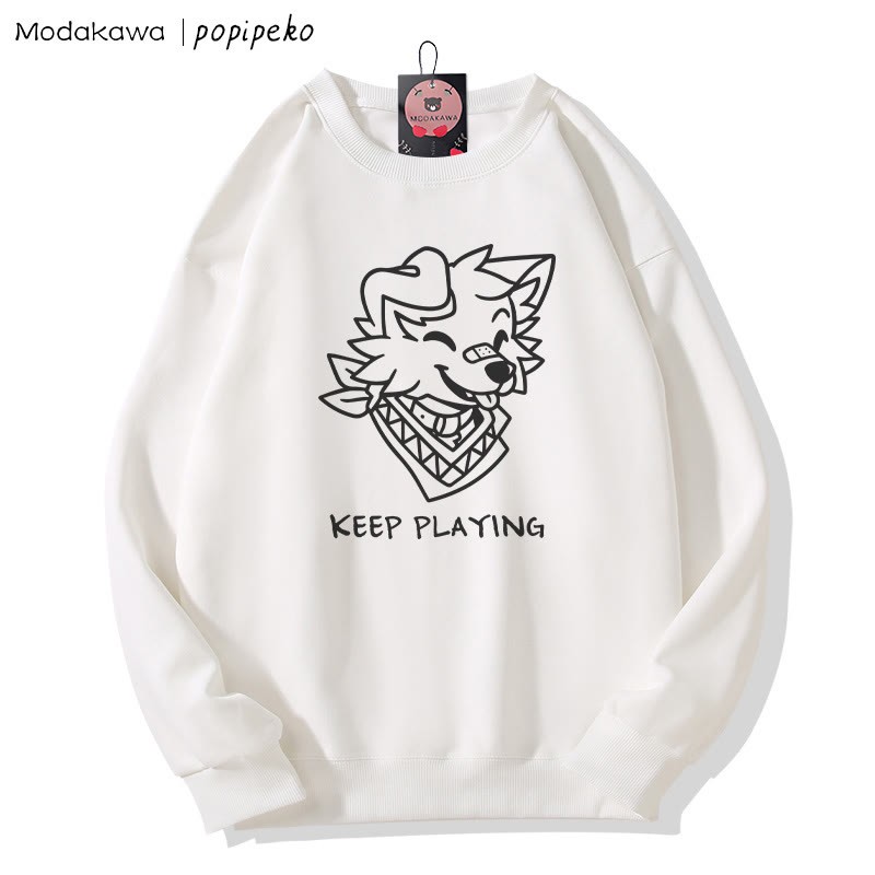 MODAKAWA X popipeko Smiling Puppy Graphic Couple Matching Round Collar Sweatshirt - White A - 5XL - image 3