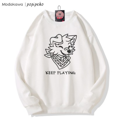 MODAKAWA X popipeko Smiling Puppy Graphic Couple Matching Round Collar Sweatshirt - White A - 5XL - image 3