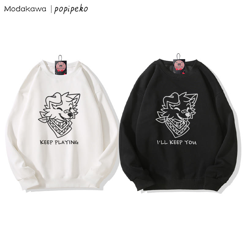 MODAKAWA X popipeko Smiling Puppy Graphic Couple Matching Round Collar Sweatshirt - image 1