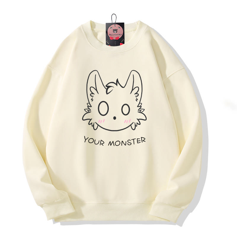Little Monster Graphic Couple Partner-Sweatshirt mit Rundhalsausschnitt - Beige - 5XL - image 3