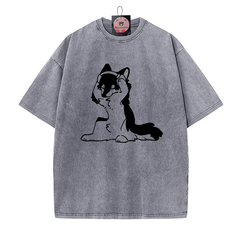 Lost In Music – Unisex-T-Shirt mit Welpe-Grafik im Vintage-Look - Grau - 5XL - image 1