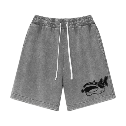 Lustige Pupfish-Grafik Vintage Washed Shorts - Grau - 3XL - image 1