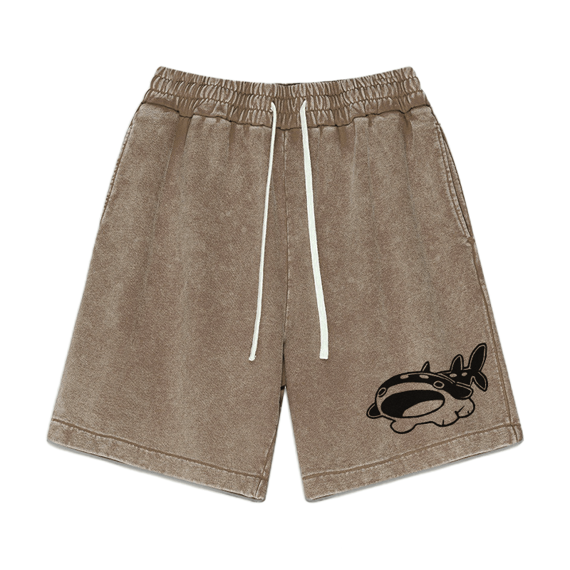 Lustige Pupfish-Grafik Vintage Washed Shorts - Braun - 3XL - image 3