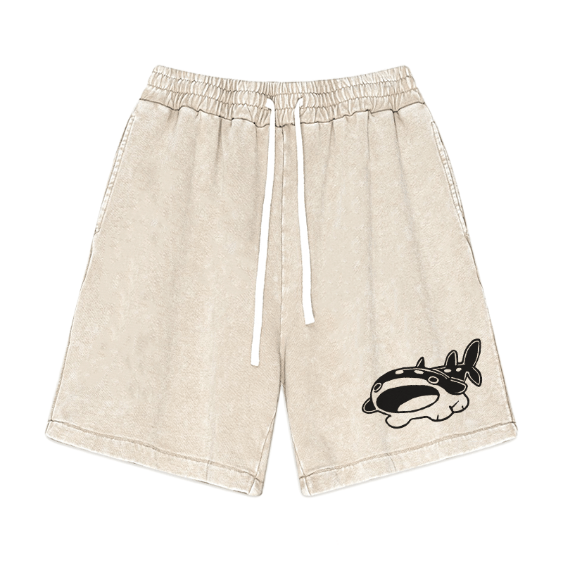 Lustige Pupfish-Grafik Vintage Washed Shorts - Aprikose - 3XL - image 2