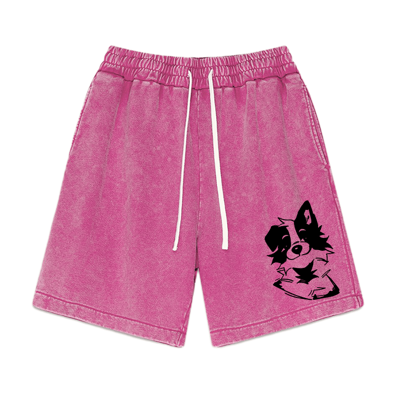 Flauschige Shorts mit Welpen-Grafik im Vintage-Look - Rosenrot - 3XL - image 1