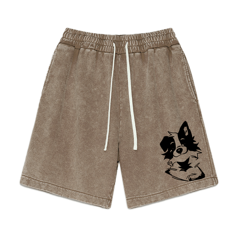 Flauschige Shorts mit Welpen-Grafik im Vintage-Look - Braun - 3XL - image 4