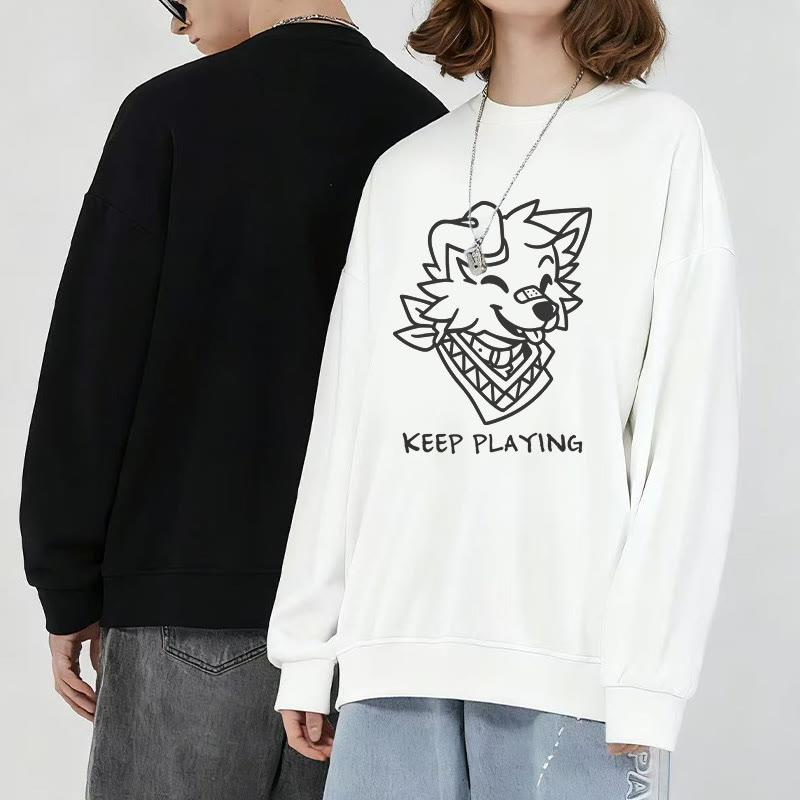 MODAKAWA X popipeko Smiling Puppy Graphic Couple Matching Round Collar Sweatshirt - image 2