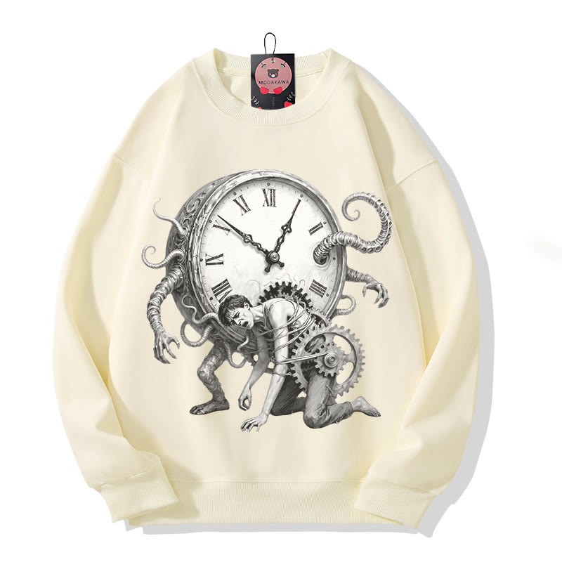 Chains Of Time Grafik-Sweatshirt mit Rundhalsausschnitt - Beige - 5XL - image 2