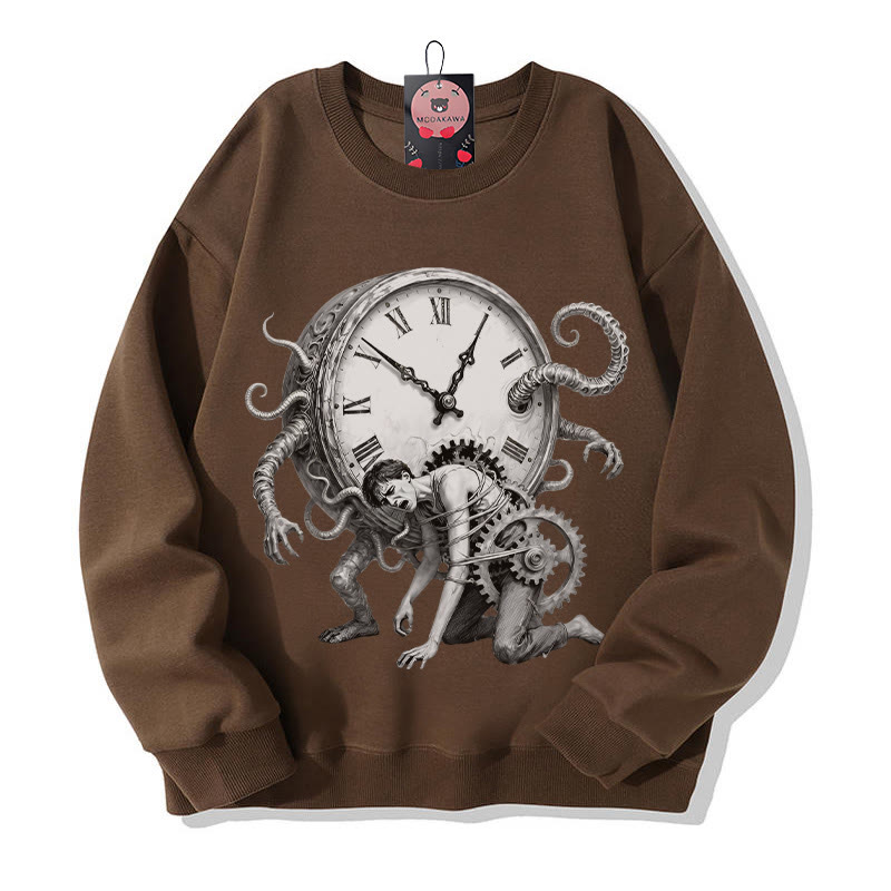 Chains Of Time Grafik-Sweatshirt mit Rundhalsausschnitt - Brown - 5XL - image 1