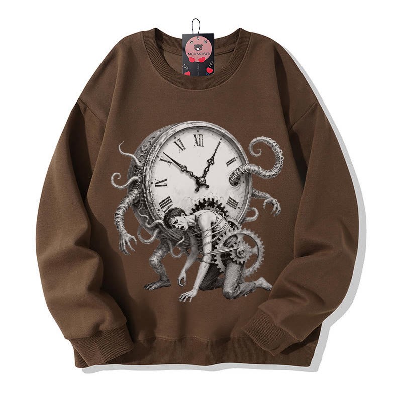 Chains Of Time Grafik-Sweatshirt mit Rundhalsausschnitt - Brown - 5XL - image 1