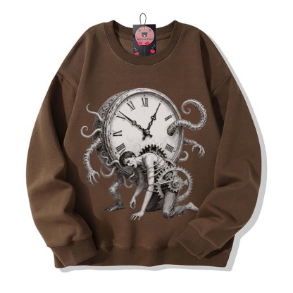Chains Of Time Grafik-Sweatshirt mit Rundhalsausschnitt - Brown - 5XL - image 1