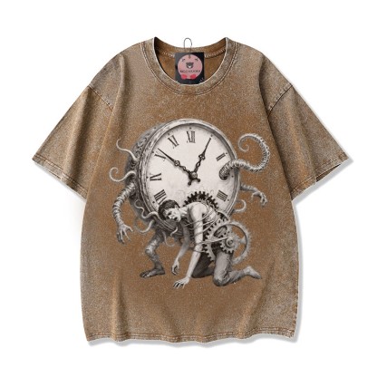 Chains Of Time Grafik Unisex Vintage Washed T-Shirt - Braun - 5XL - image 1