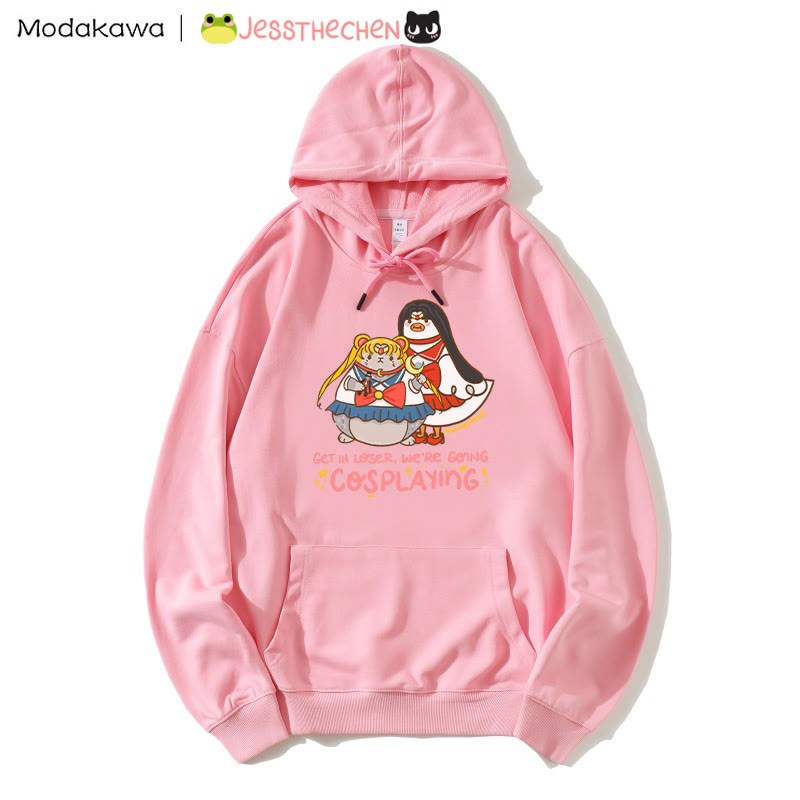 Kapuzenpullover mit lustiger Tier-Cosplay-Grafik - Pink - 5XL - image 1