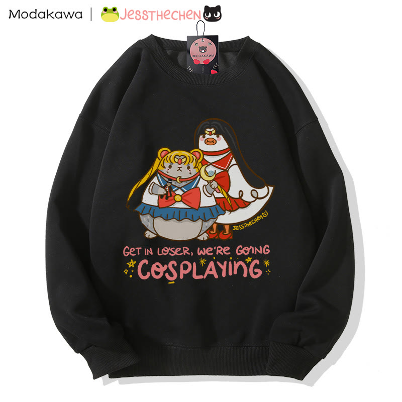 Sweatshirt mit lustigem Tier-Cosplay-Motiv und Rundhalsausschnitt - Black - 5XL - image 3
