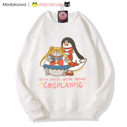 Sweatshirt mit lustigem Tier-Cosplay-Motiv und Rundhalsausschnitt - White - 5XL - image 1