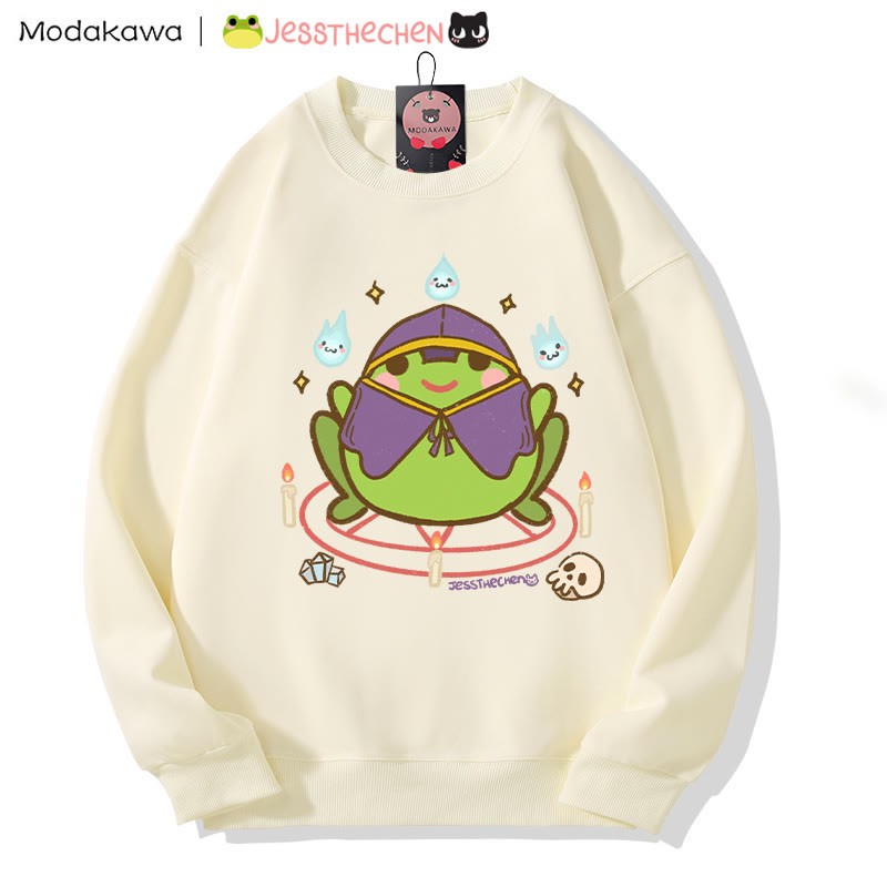 Wizard Frog Grafik Rundhals-Sweatshirt - Beige - 5XL - image 1