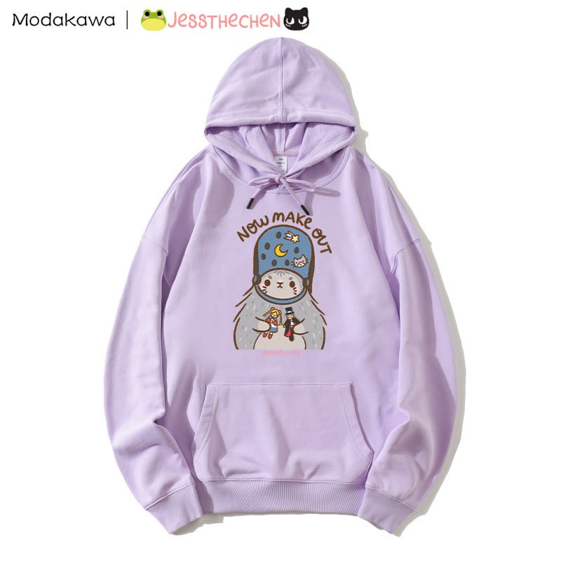Kapuzenpullover mit schrulligem Kätzchen und Spielzeug-Grafik - Purple - 5XL - image 4
