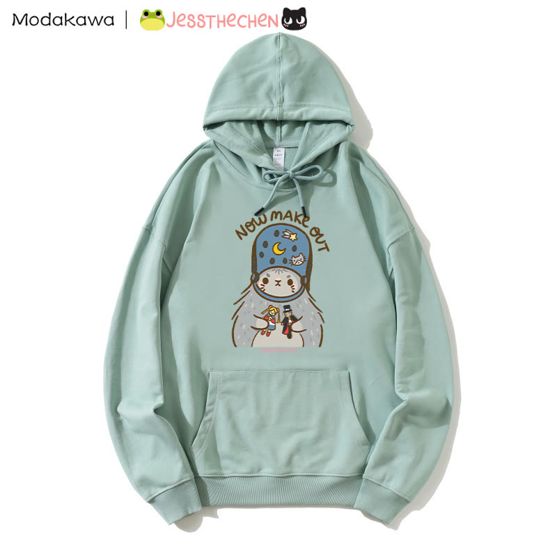 Kapuzenpullover mit schrulligem Kätzchen und Spielzeug-Grafik - Green - 5XL - image 1